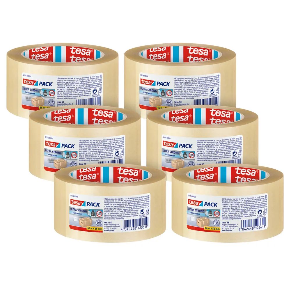 tesa® tesapack Ultra Strong Transparent – 6er-Pack – strapazierfähiges Paketband aus PVC
