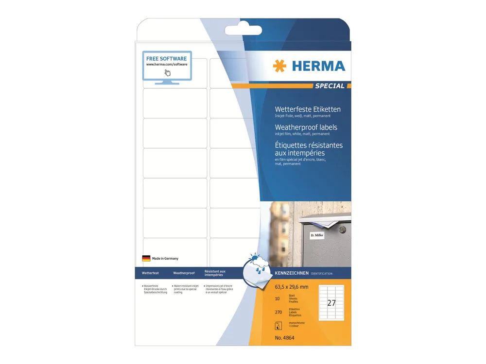 HERMA Special - Weiß - 63.5 x 29.6 mm 270 Etikett(en) (10 Bogen x 27)