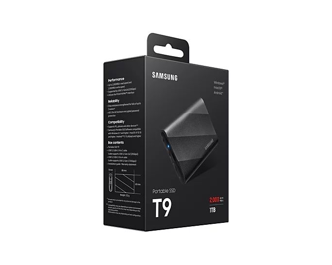 Samsung T9 MU-PG1T0B - SSD - verschlüsselt - 1 TB - extern (tragbar)