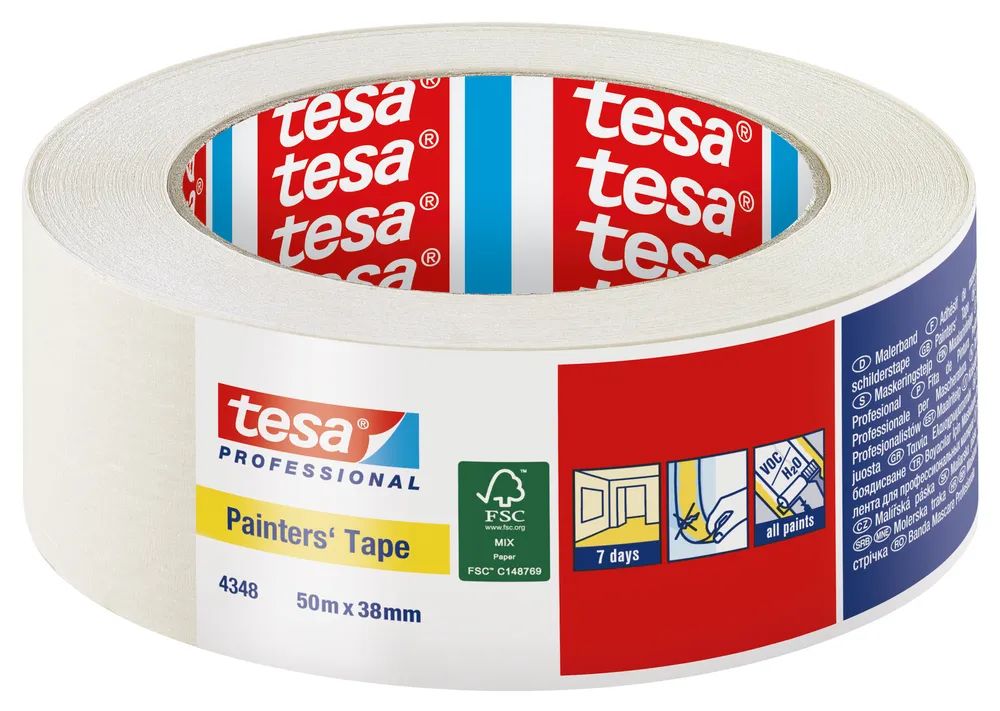tesa® tesakrepp 4348 Malerband Beige 50 m x 38 mm – für saubere Farbkanten beim Streichen
