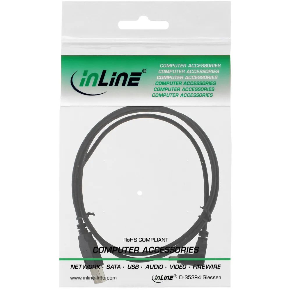 InLine USB 2.0 Mini-Kabel - ST A/Mini-B ST 5pol - unten abgew. 90° - schwarz - 0,5m