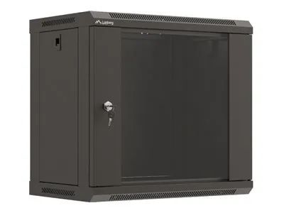 Lanberg WF03 Series - Gehäuse - 540 x 350, flach verpackt, mit Glastür - geeignet für Wandmontage - Schwarz, RAL 9004 - 9U - 48.3 cm (19")