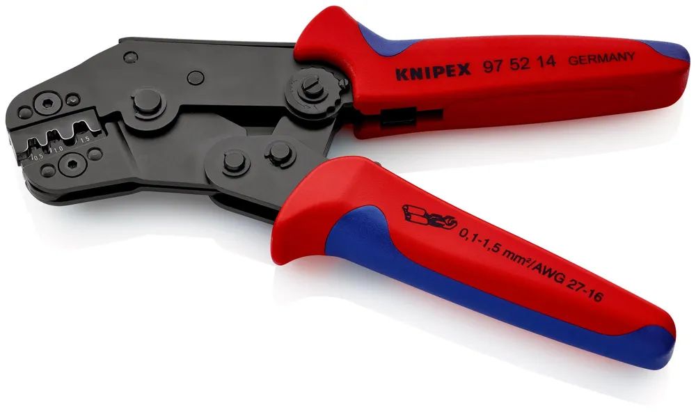KNIPEX Crimpzange kurze Bauform mit Mehrkomponenten-Hüllen brüniert 195 mm