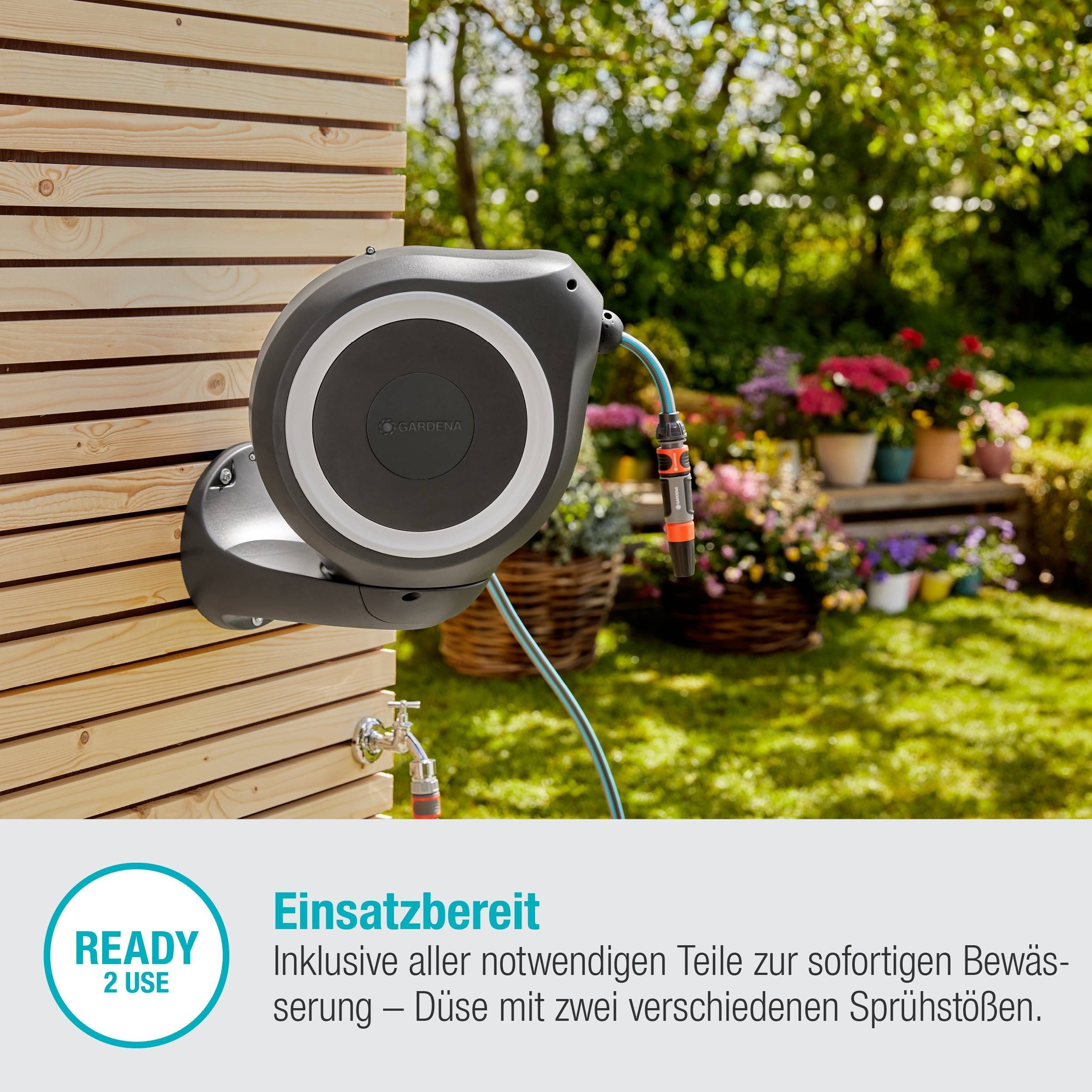 Gardena Wand-Schlauchbox RollUp S, 15 m, weiß