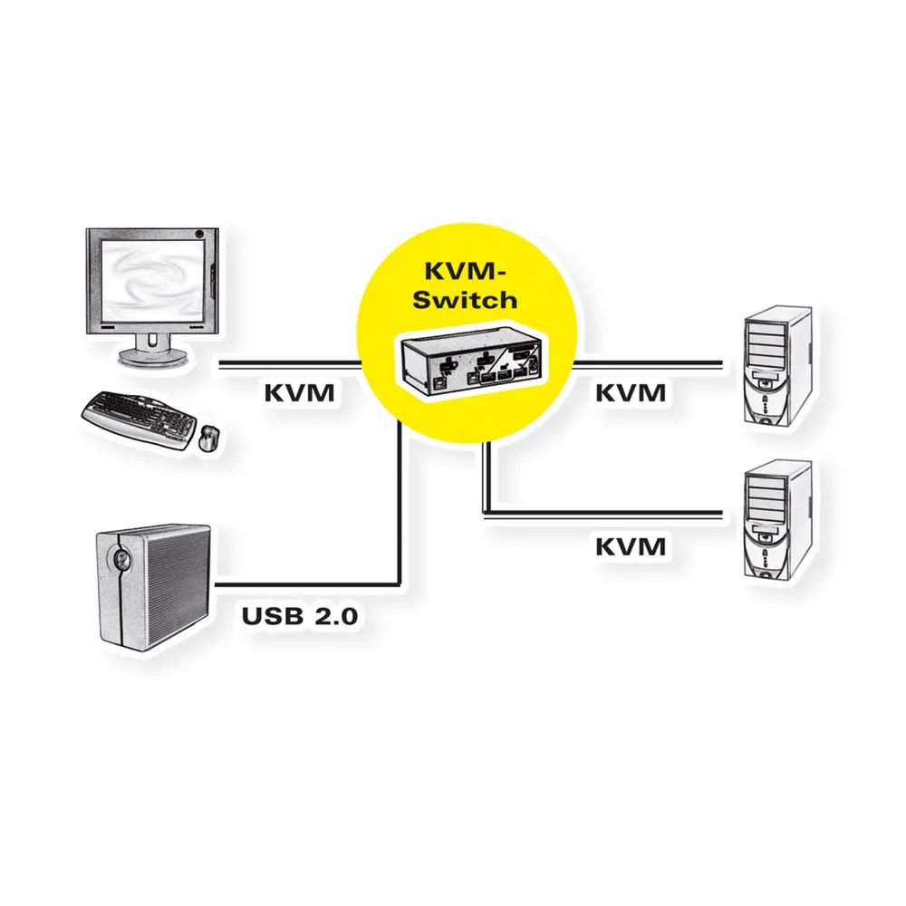 ROLINE DisplayPort USB 2.0 KVM Switch, 1 User - 2 PC