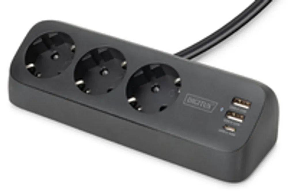 DIGITUS 3-Wege-Schreibtisch-Steckdose 3x Steckdose 2x USB-A 1xUSB-C 3680W 12W 30W - Steckdosenleiste