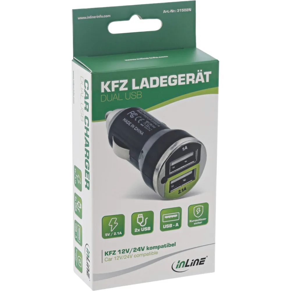 InLine USB KFZ Ladegerät Stromadapter - 12/24VDC zu 5V DC/2.1A - Mini