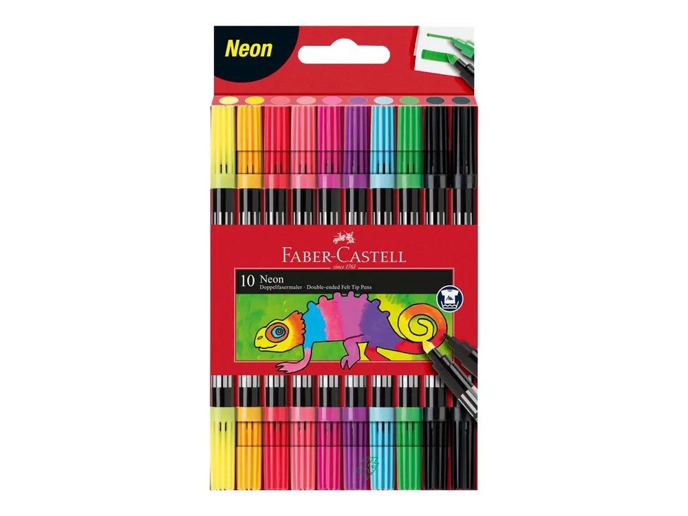 FABER-CASTELL Neon - Doppelspitzenfilzstift - wasserbasierte Tinte - breit / fein (Packung mit 10)