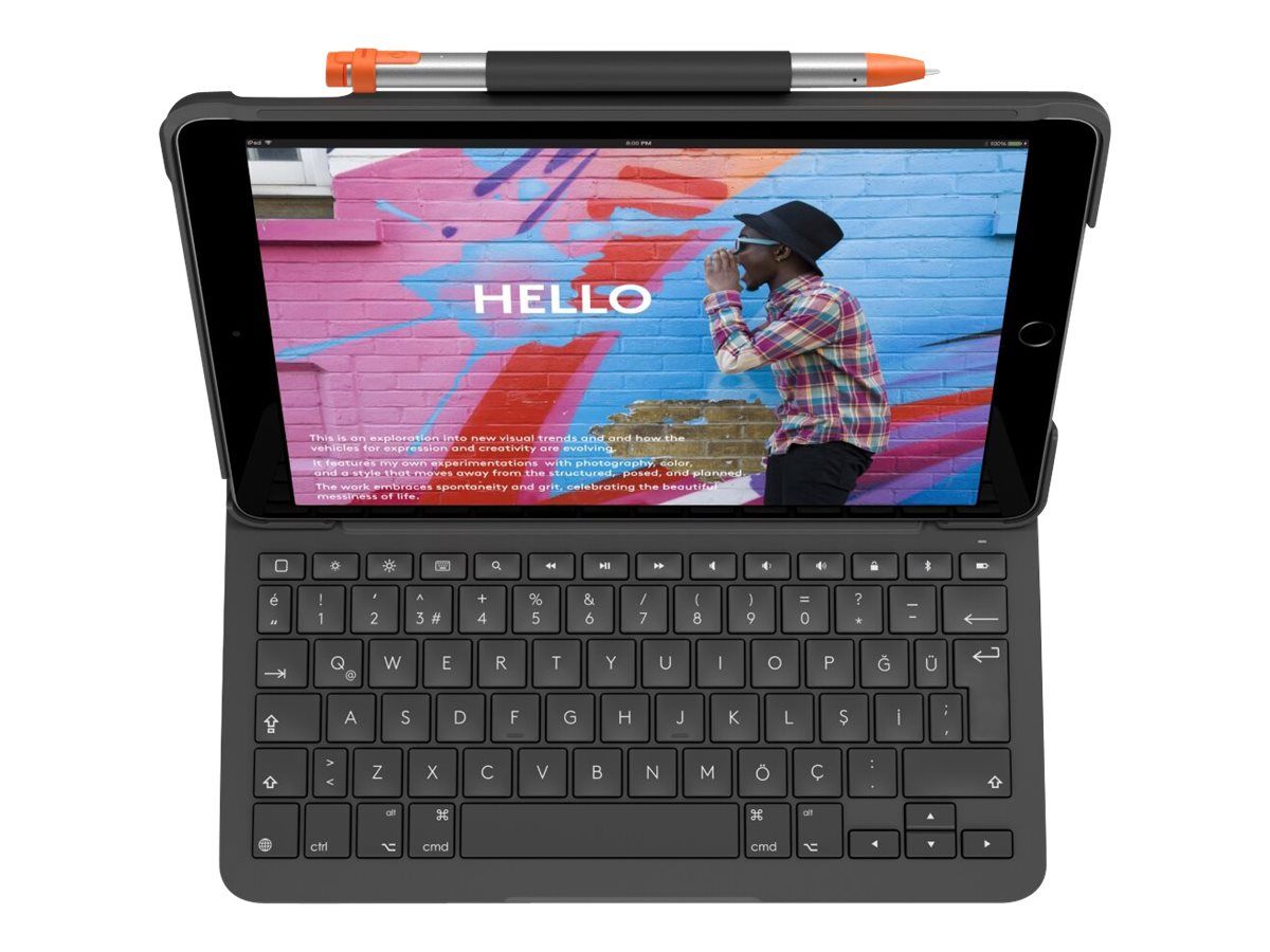 Logitech Slim Folio - Tastatur und Foliohülle - kabellos - Bluetooth LE - QWERTY - Spanisch - Oxford Gray - für Apple 10.9-inch iPad (10. Generation)