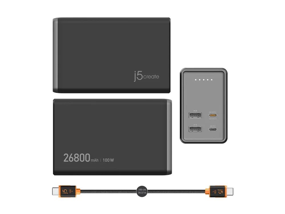 j5create JPB264100 - Powerbank - 26800 mAh - 99.16 Wh - 100 Watt - 5 A - PD - 4 Ausgabeanschlussstellen (2 x USB, 2 x USB-C)