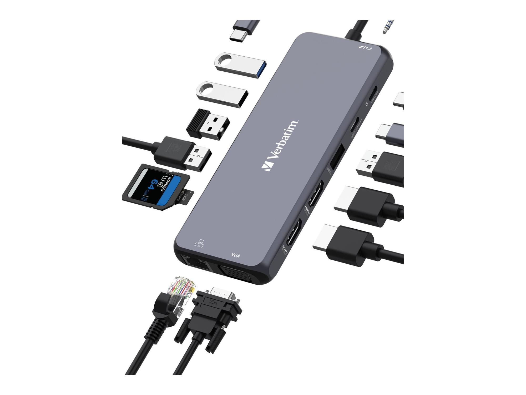 Verbatim Hub - 2 x HDMI + 1 x VGA + 7 x USB + 1 x 1 Gigabit Ethernet