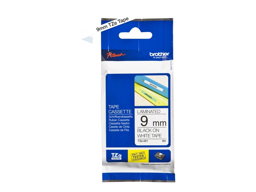 Brother TZe-221 - Standard-Klebstoff - Schwarz auf Weiß - Rolle (0,9 cm x 8 m)