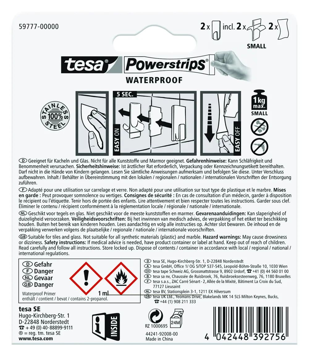 Tesa 59777-00000 - Drinnen - Handtuchhaken - Metallisch - Edelstahl - Klebestreifen - 1 kg