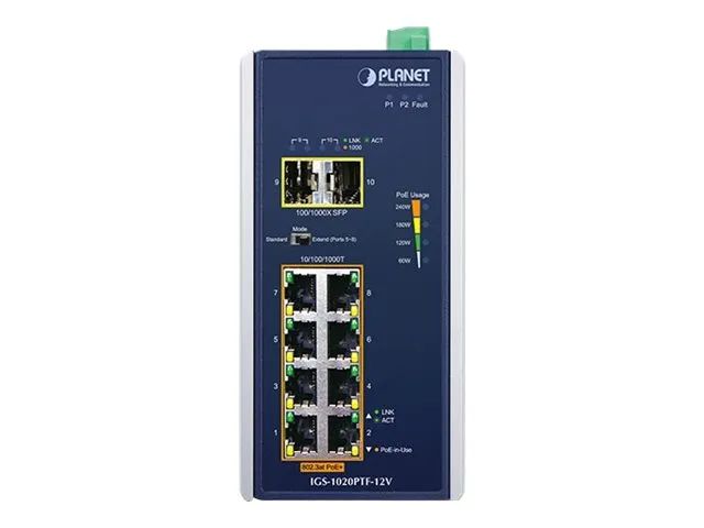 Planet IGS-1020PTF-12V - Switch - unmanaged - 8 x 10/100/1000 (PoE+)