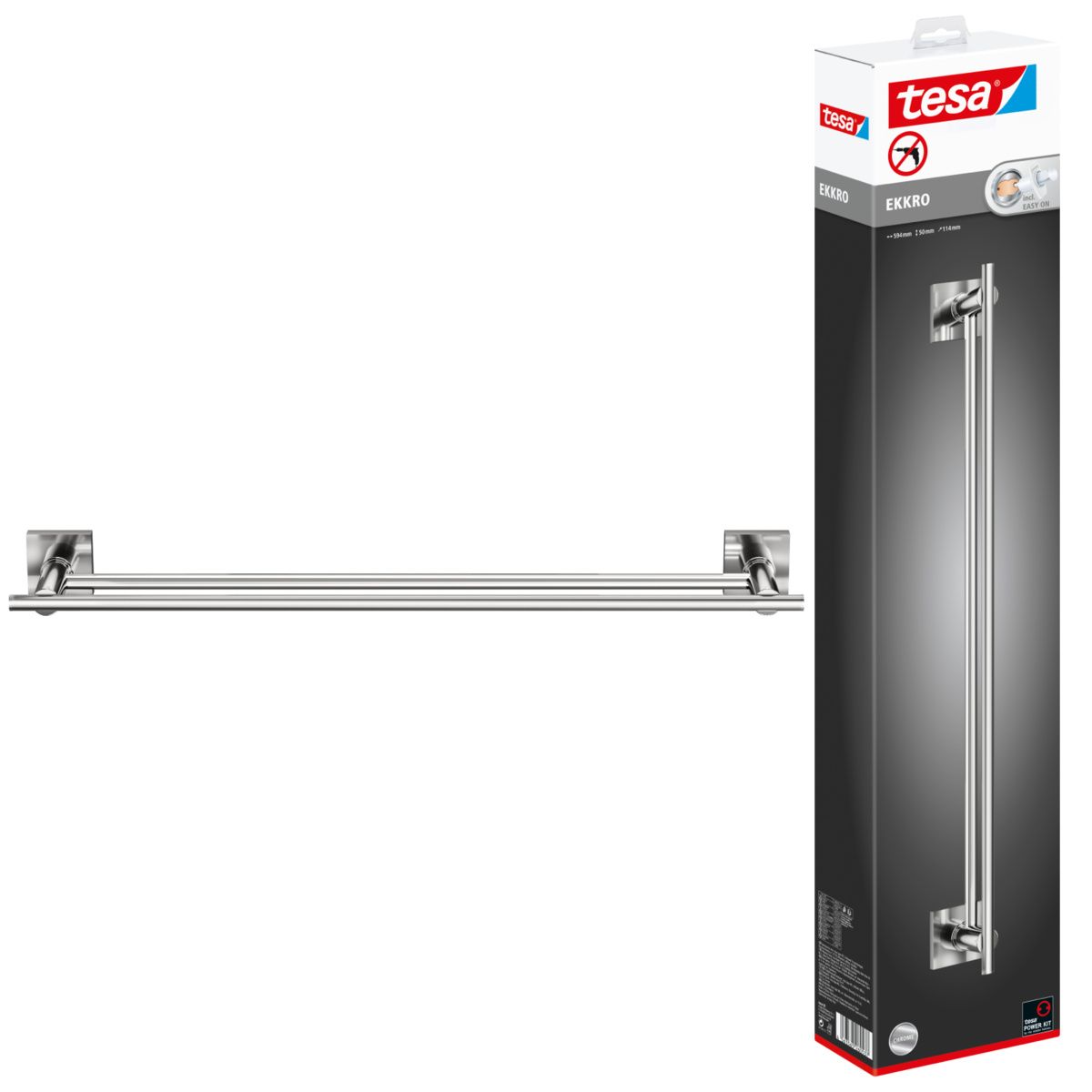 tesa® EKKRO Doppel-Handtuchstange, verchromt, ohne Bohren