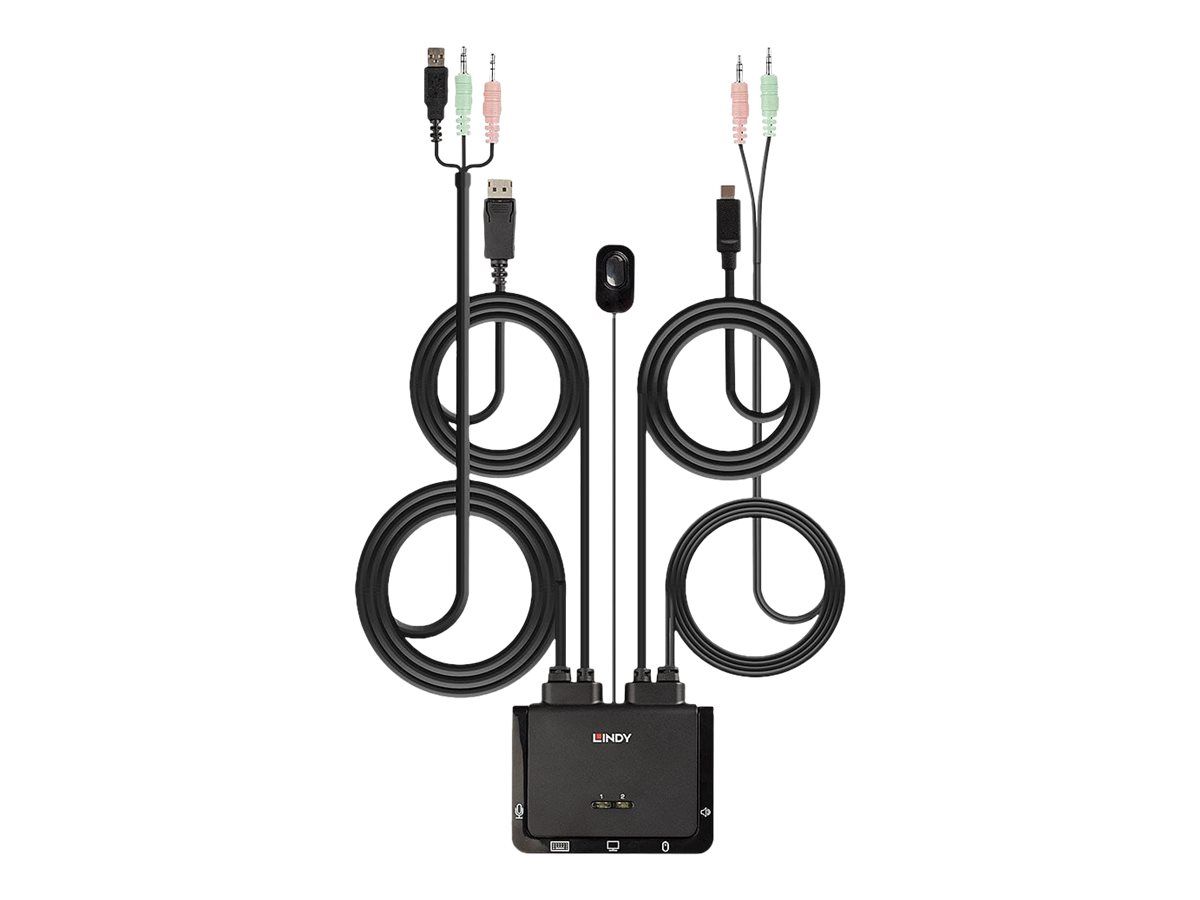 Lindy 2 Port DisplayPort 1.2, USB Type C, USB 2.0 & Audio Cable KVM Switch