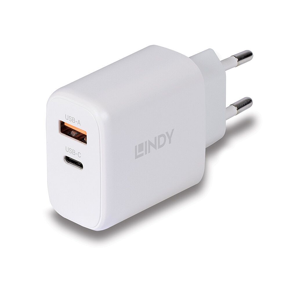 Lindy Netzteil - GaN - 65 Watt - 3 A - PD/PPS, PD 3.0 - 2 Ausgabeanschlussstellen (24 pin USB-C, USB)