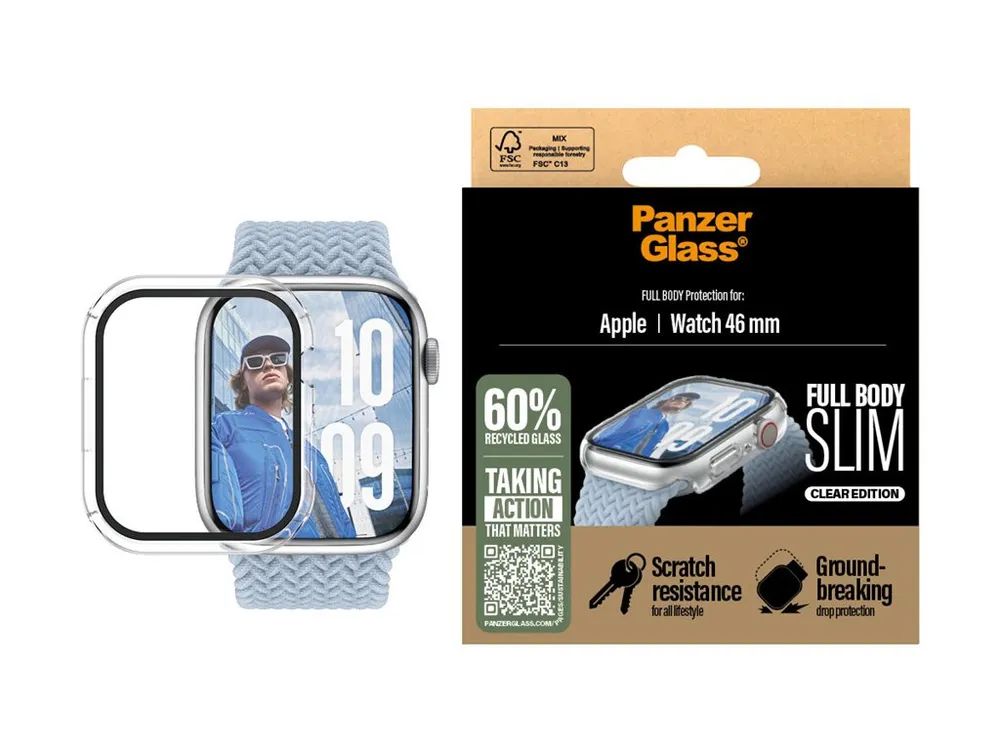PanzerGlass Snappie - Schutzabdeckung Frontcover für Smartwatch - vollständig, schlank - 100 % recyceltes Polycarbonat, gehärtetes Glas (Mikroriss2023)