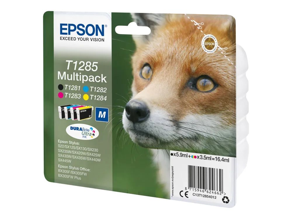 Epson T1285 Multipack - 4er-Pack - Schwarz, Gelb, Cyan, Magenta - original - Blister mit RF- / akustischem Alarmsignal - Tintenpatrone (Alternative zu: Epson T1285)