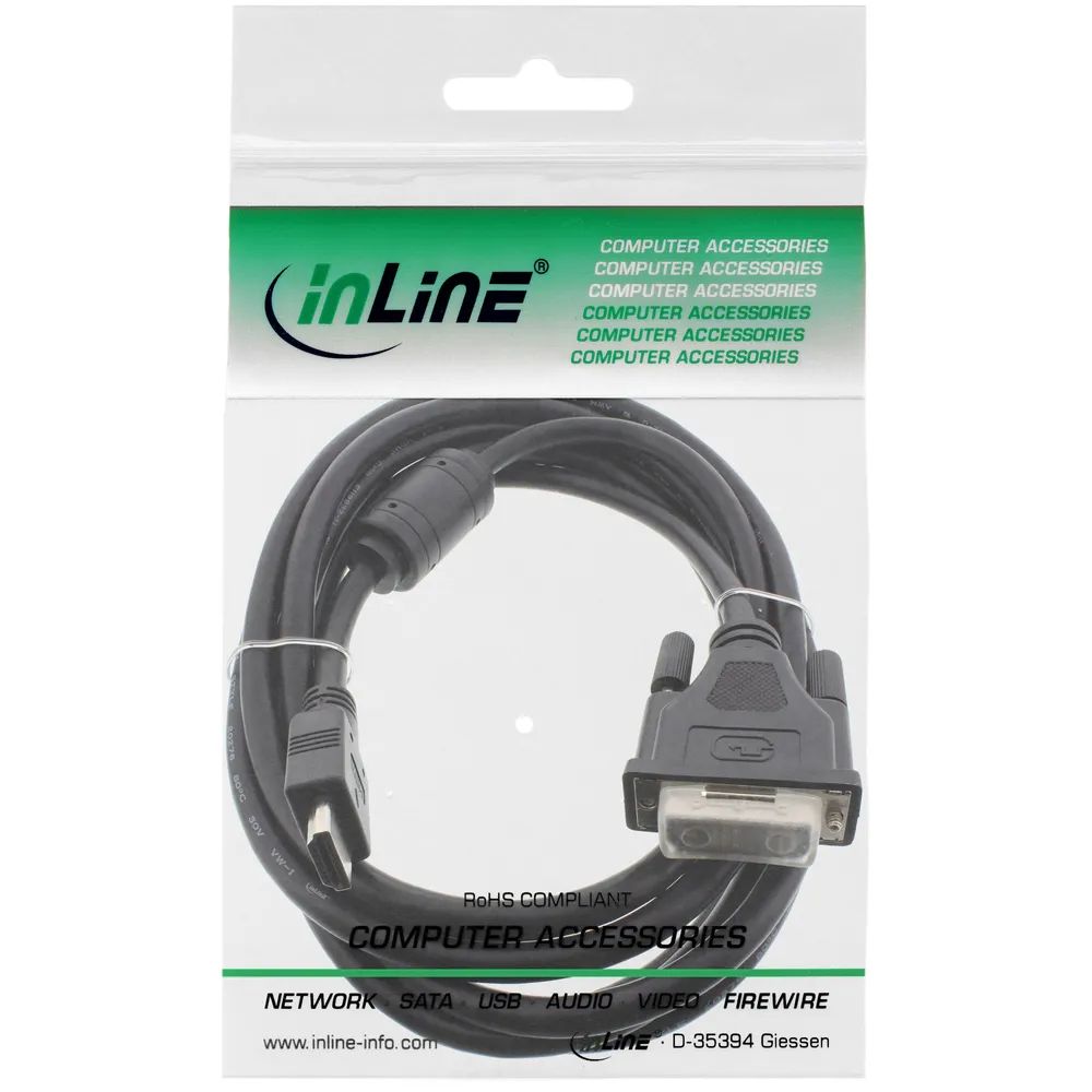 InLine HDMI-DVI Adapterkabel - 19pol Stecker auf 18+1 Stecker - mit Ferrit - 0,5m
