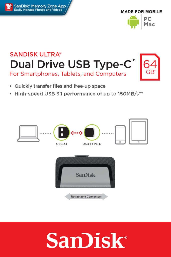 SanDisk Ultra Dual - USB-Flash-Laufwerk - 64 GB