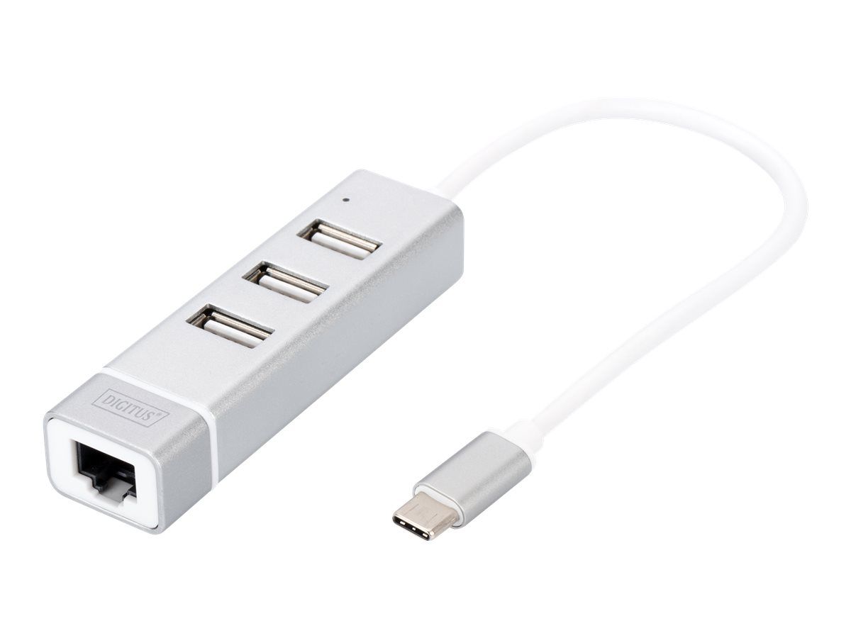 DIGITUS USB Typ-C 3-Port Hub + Fast Ethernet LAN-Adapter
