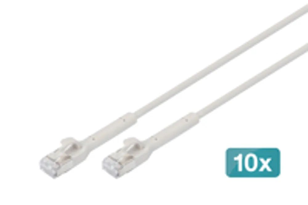 DIGITUS CAT 6A F-FTP abwinkelbares Patchkabel, Kupfer, 3 m, grau, 10 Stück