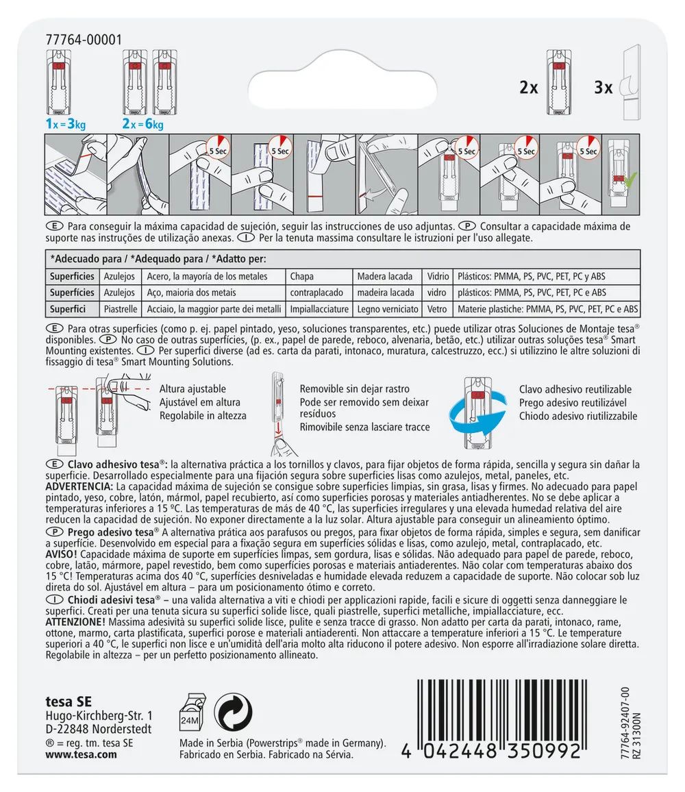 t﻿esa® Powerstrips® Wandhaken, bis 3 kg Tragkraft