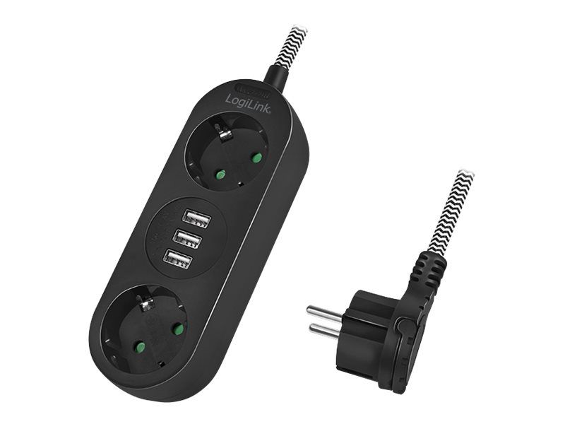 LogiLink Steckdosenleiste - Wechselstrom 250 V - 3680 Watt - Ausgangsanschlüsse: 2 (3 x USB Typ A, 2 x CEE 7/3)