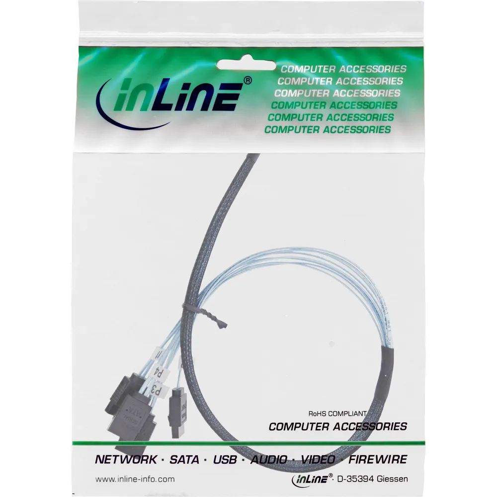 InLine Slim SAS Kabel - SFF-8654 zu 4x SATA 7-pin - 12Gb/s - 0.5m