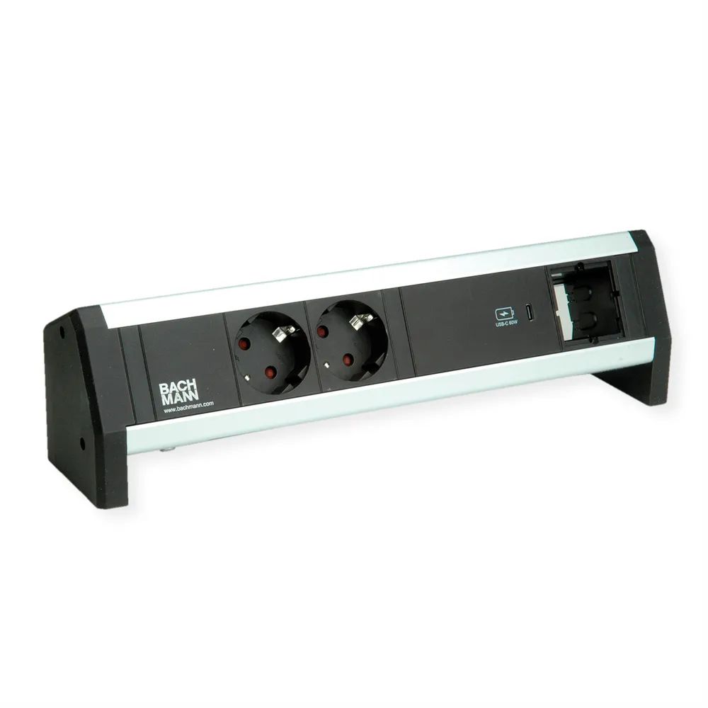 Bachmann DESK 1 - Steckdosenleiste - Wechselstrom 250 V - Eingabe, Eingang GST18i3 - Ausgangsanschlüsse: 2 (2 x CEE 7/3, 24 pin USB-C)
