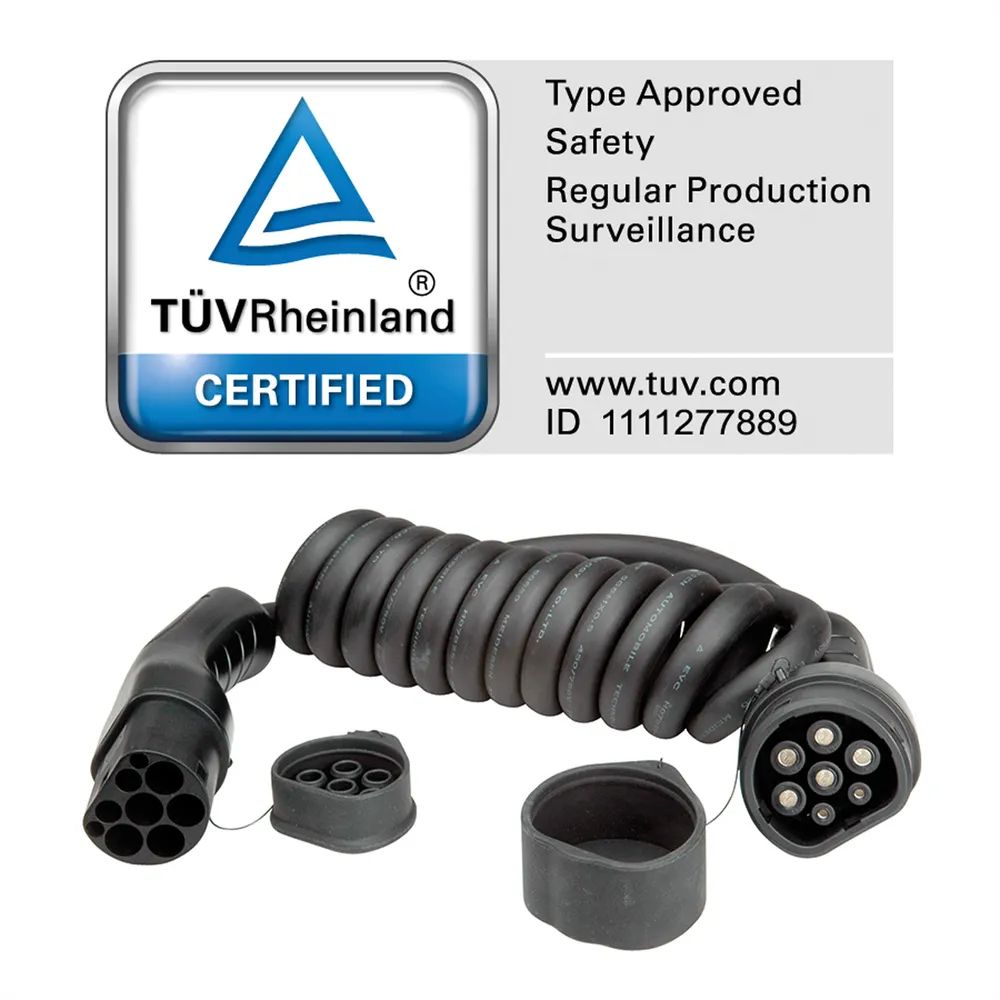 ROLINE E-Auto Spiral-Ladekabel Typ2, 3-phasig, 480VAC (3P+N+E), 32 A, 22 kW, max. 5m