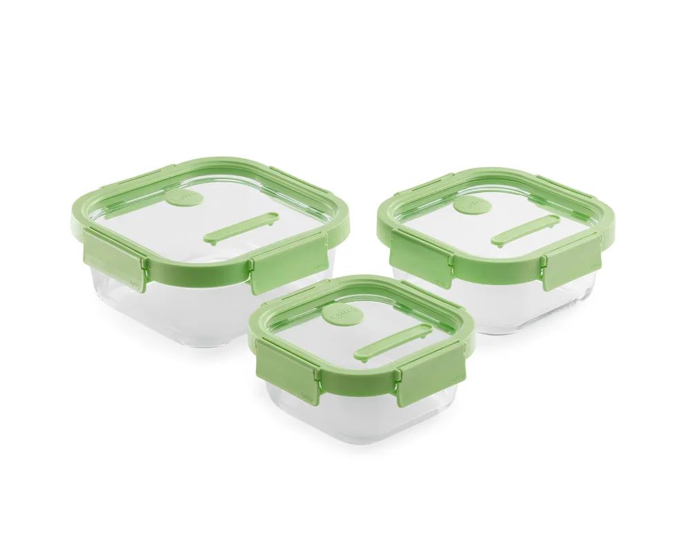 Lékué Quadratische Vorratsgläser, 3er-Set - Green