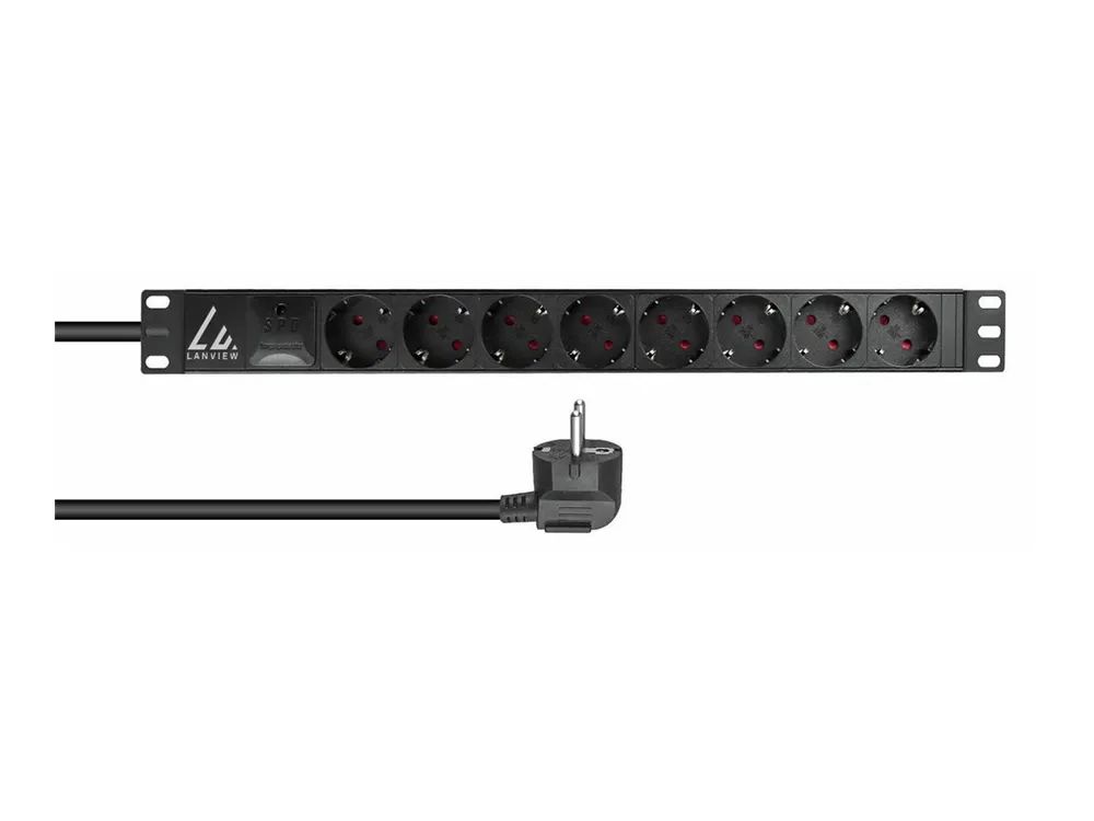 Lanview Steckdosenleiste (Rack - einbaufähig) - 16A - Wechselstrom 230 V - 4000 Watt - 1-phasig - Eingabe, Eingang Typ F - Ausgangsanschlüsse: 8 (8 x Typ F)