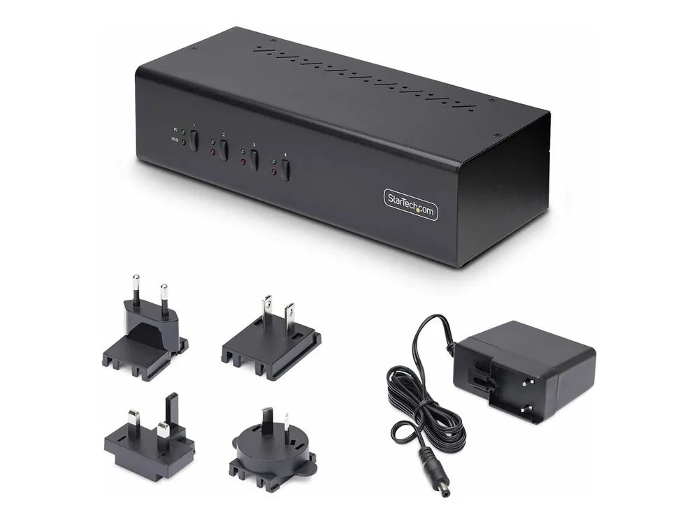 StarTech.com 4-Port Dual-Monitor DisplayPort KVM Switch, 4K 60Hz, 2x USB 5Gbps Hub Ports, 2x USB 2.0 HID Ports, Hotkey and Push-Button Switching, TAA Compliant - 3.5mm Audio, HDCP (P4DD46A2-KVM-SWITCH)