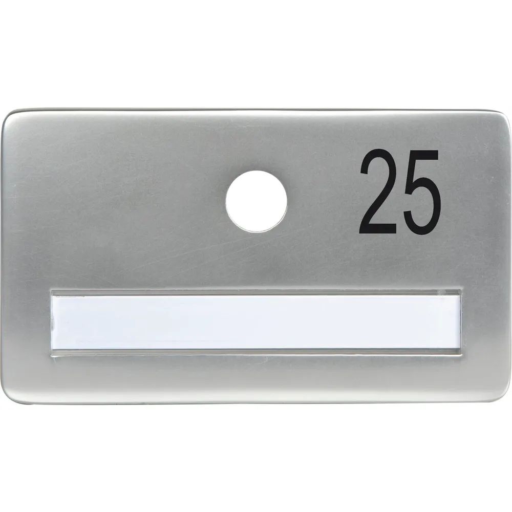 SOLIDO Namensschild ohne Spion, Bohrung ø 14, Alu silber eloxiert, Gravur Nr. 25