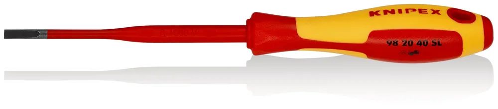 KNIPEX Schraubendreher (Slim) für Schlitzschrauben isolierender Mehrkomponenten-Griff, VDE-geprüft brüniert 202 mm