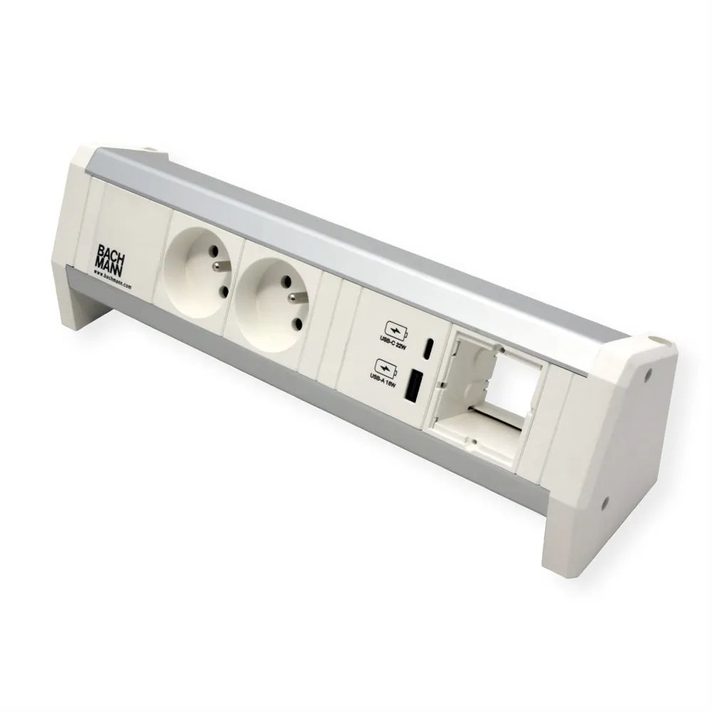 BACHMANN DESK 2xUTE 1xUSB A/C 22W 1xCM GST18 RAL9010