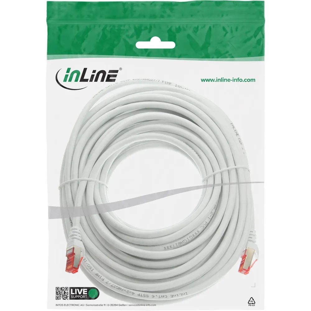 InLine Patchkabel - S/FTP (PiMf) - Cat.6 - 250MHz - PVC - Kupfer - weiß - 15m