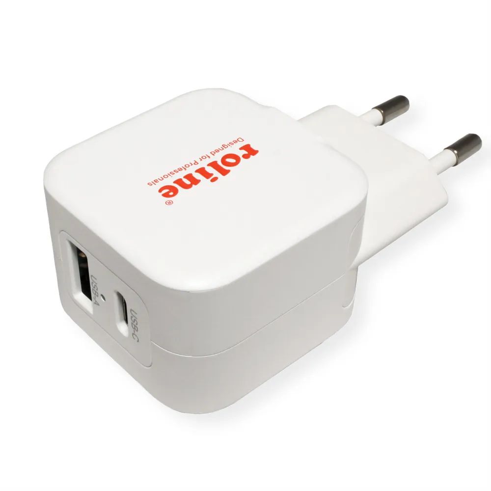 ROLINE USB Charger mit Euro-Stecker, 2 Port (Typ-A QC3.0, Typ-C PD), 20W