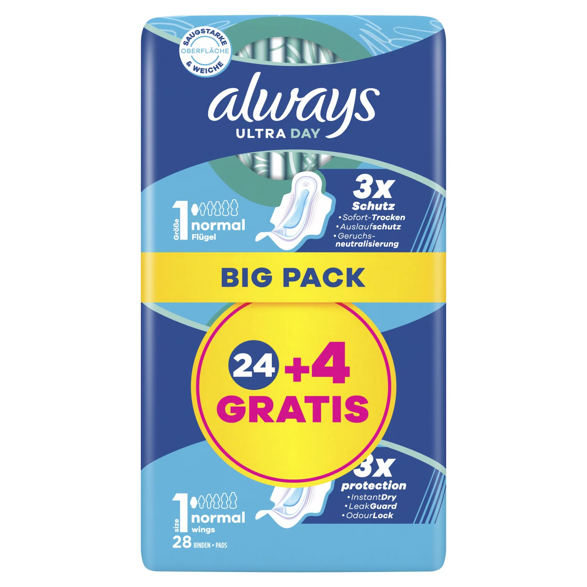 always Ultra Binde Normal mit Flügeln BigPack 24+4 GRATIS