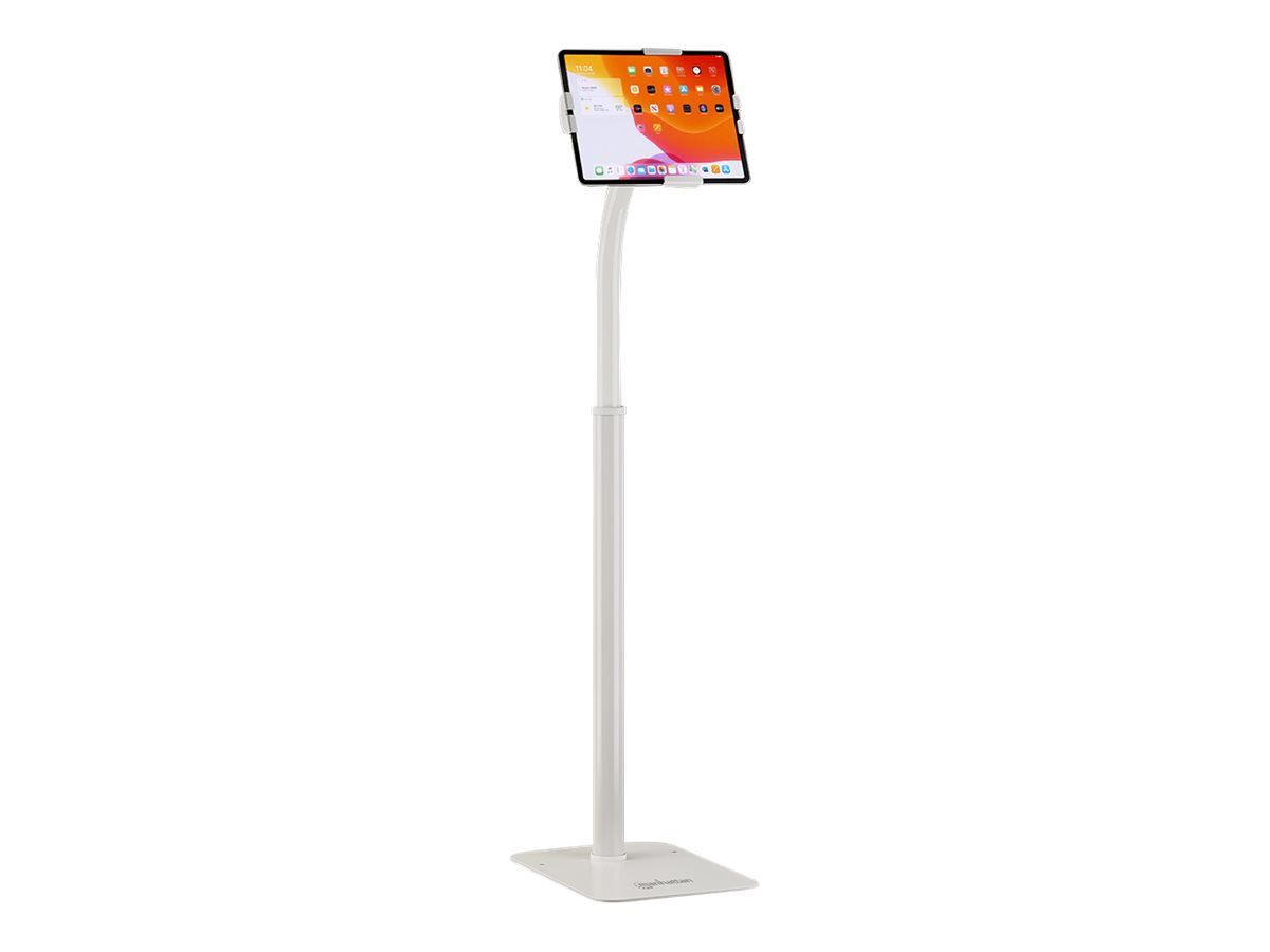 Manhattan Floor Stand (Anti theft) for Tablet and iPad, Universal, 360° Rotation, Tilt +20° to -110°, White, Lockable, Tablets 7.9" to 11", Height adjustable 790 to 1190mm,Extendable clamps: height 200 to 246mm/width 129 to 181mm,Can be bolted to flo