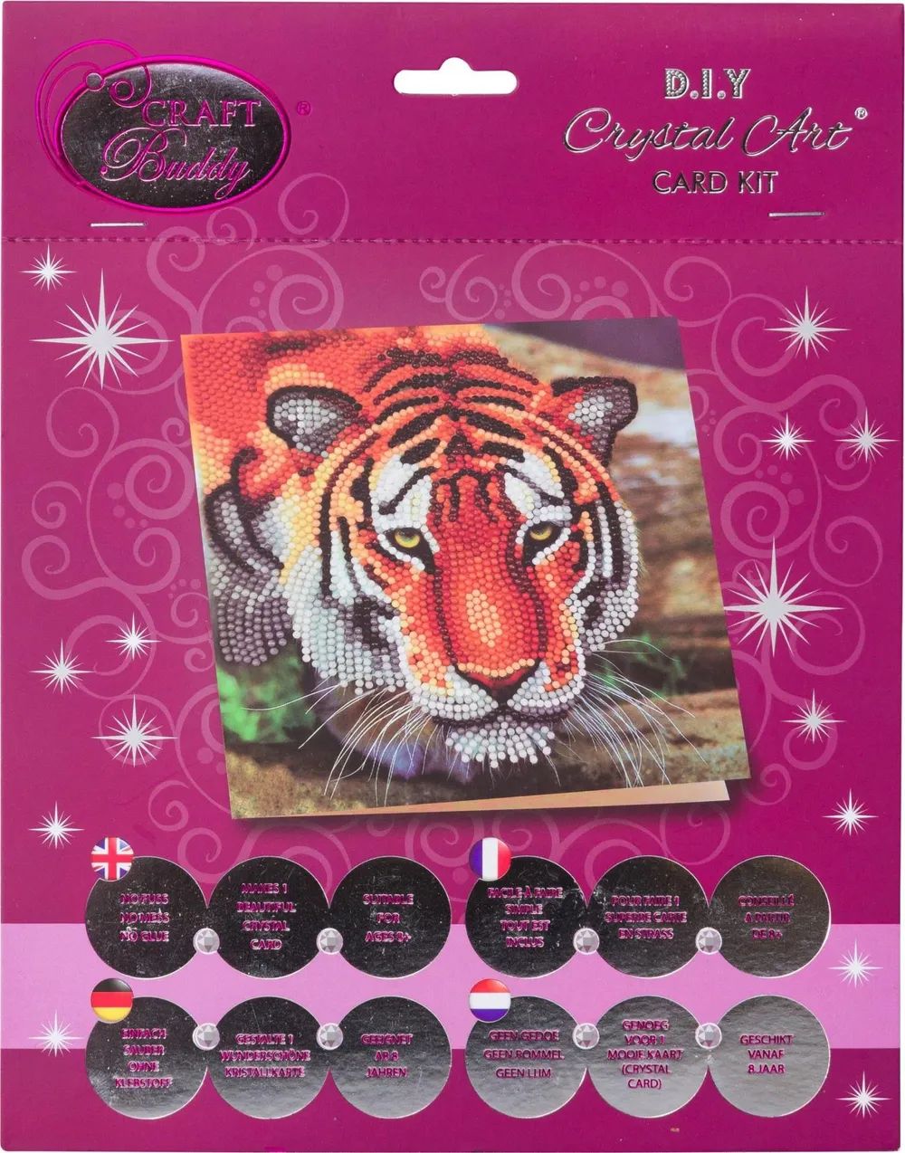 Craft Buddy Ltd. Crystal Art Grußkarte Tiger 18x18 cm