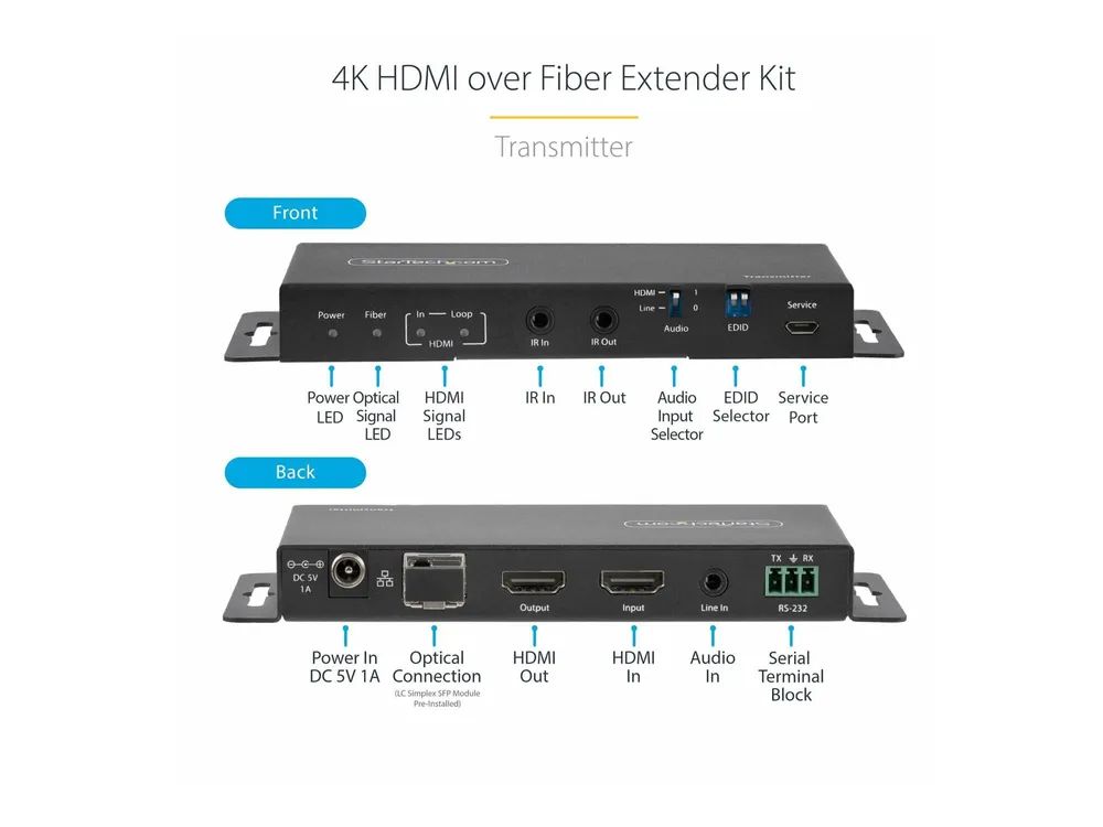 StarTech.com 4K HDMI over Fiber Extender Kit, 4K 60Hz up to 3300ft/1km (Single Mode)