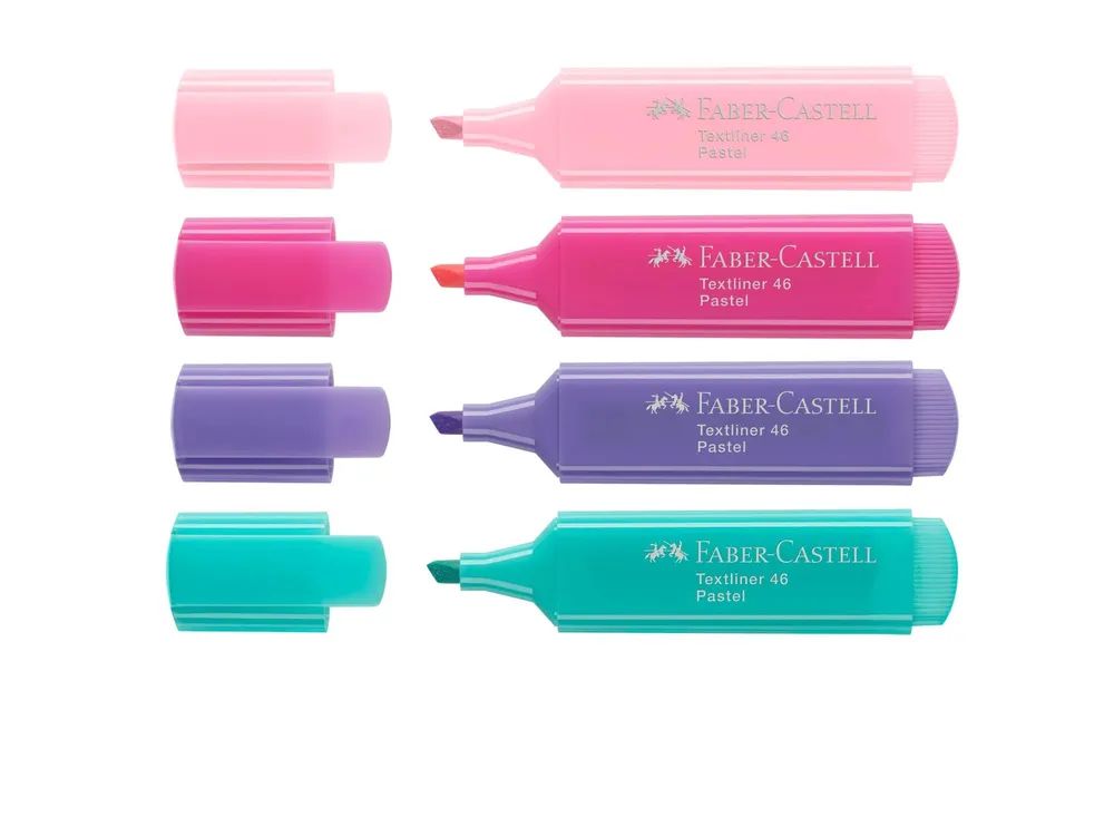 FABER-CASTELL Textliner 46 - Textmarker - Pastel Blush, Pastelllila Pink, Pastell-Lila, Pastel Turquoise - wasserbasierte Tinte - 2-5 mm (Packung mit 4)