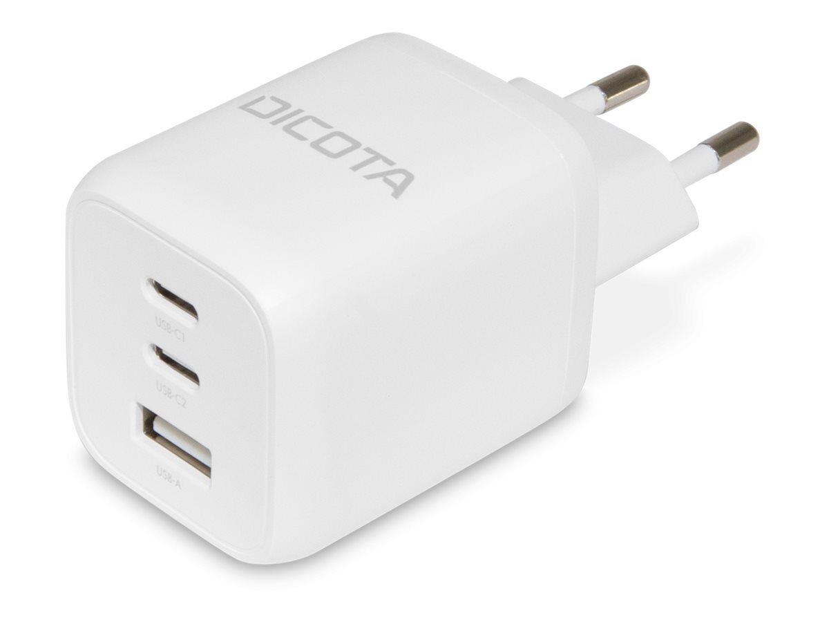 Dicota Netzteil - kompakt, GaN - 65 Watt - 5 A - PD 3.0 - 3 Ausgabeanschlussstellen (2 x USB-C, USB)