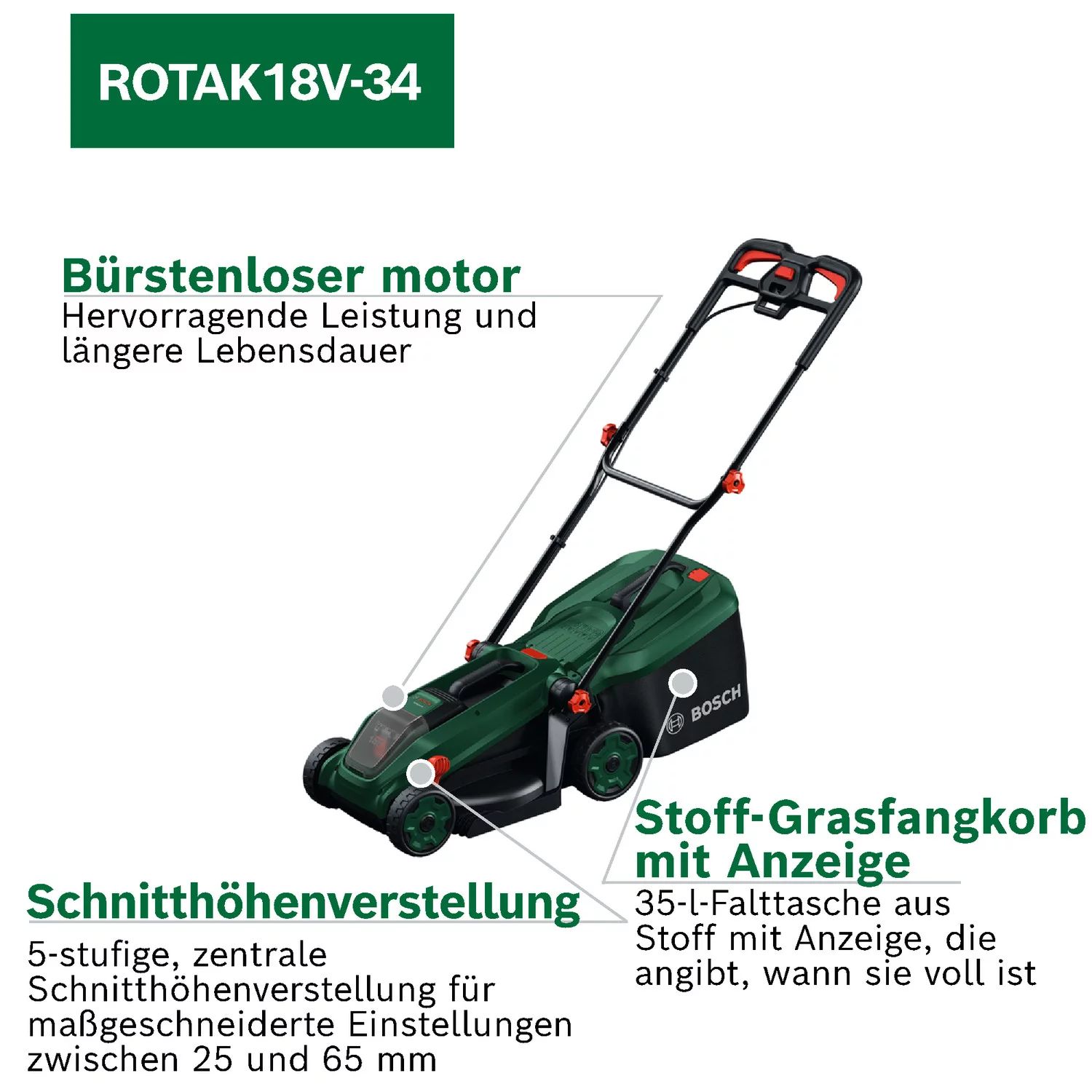 Bosch Rotak 18V-34 Akku-Rasenmäher solo