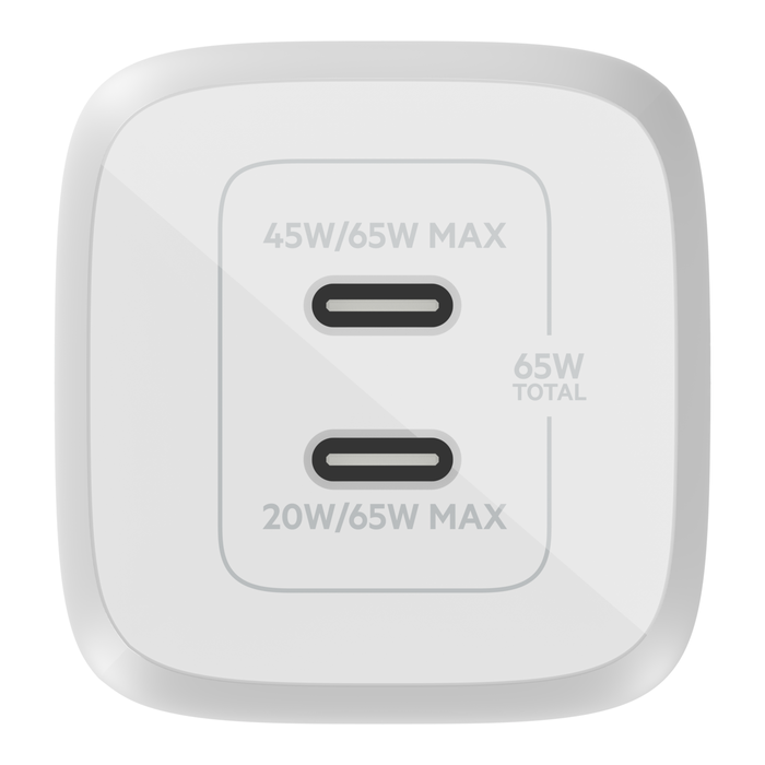 Belkin BoostCharge Pro GaN - Netzteil - PPS- und GaN-Technologie - 65 Watt - Fast Charge, PD 3.0 - 2 Ausgabeanschlussstellen (2 x USB-C)