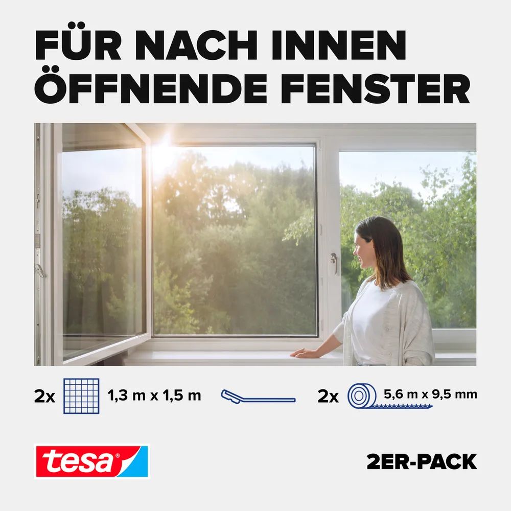 tesa® Insektenschutz Pollen 2er-Pack 1,30 × 1,50m, anthrazit 