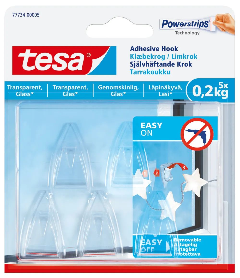 tesa® Mini-Haken transparent – selbstklebend – 0,2 kg Tragkraft – 5er-Pack